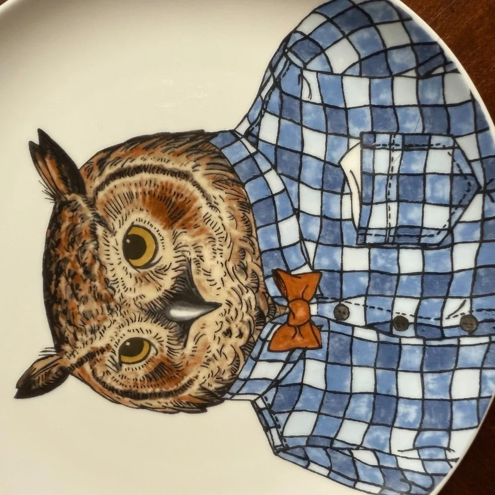 West Elm Rachel Kozlowski Dapper Animal Owl Dessert Plate‎